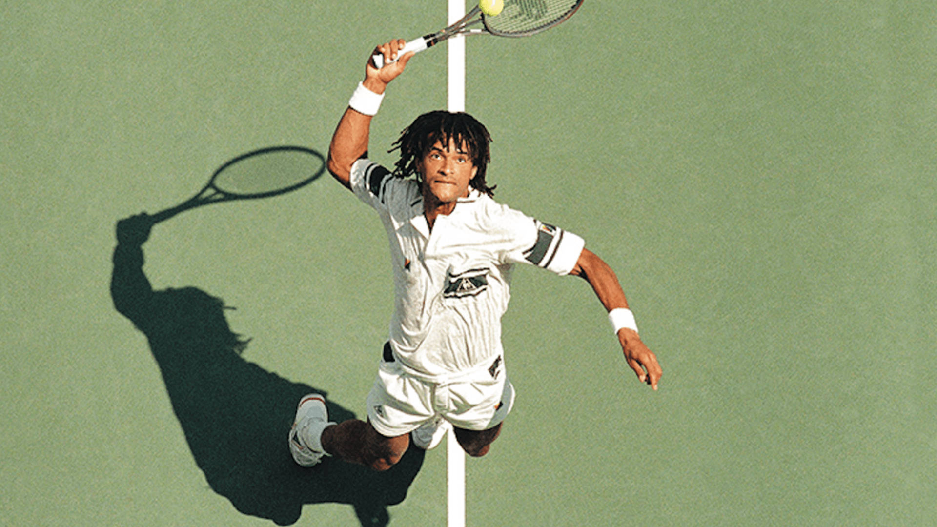Yannick Noah, green court, yellow ball, Full HD Desktop Wallpaper