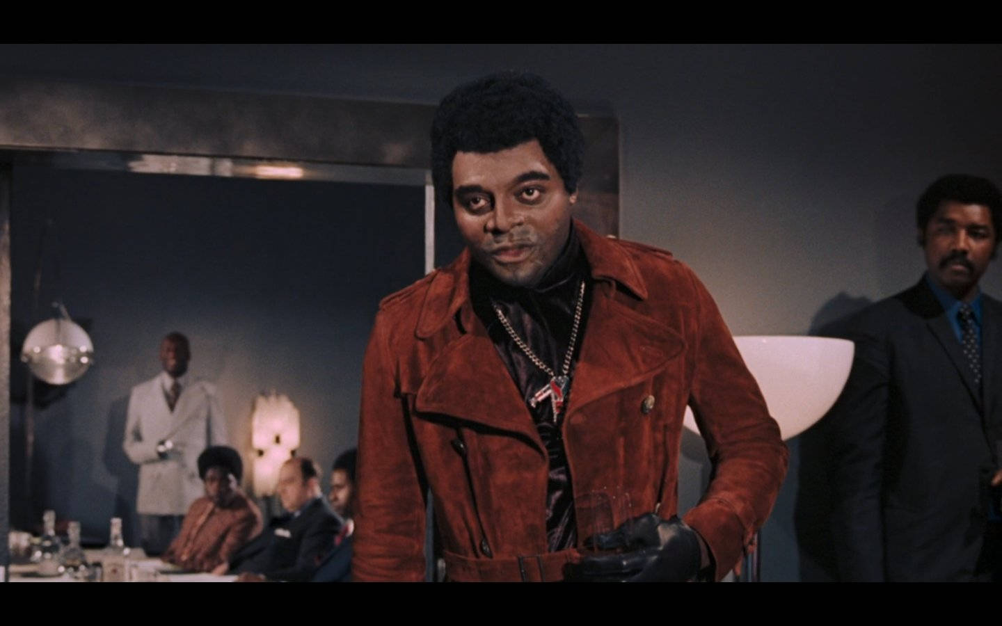 Yaphet Kotto, red suede jacket, dimly lit room, HD Desktop Wallpaper