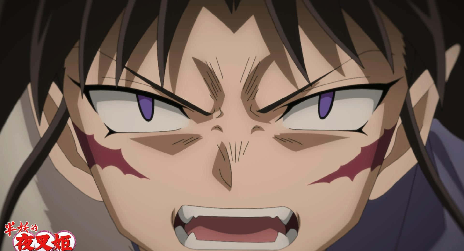 Yashahime, purple eyes, fanged mouth, Full HD Desktop Wallpaper