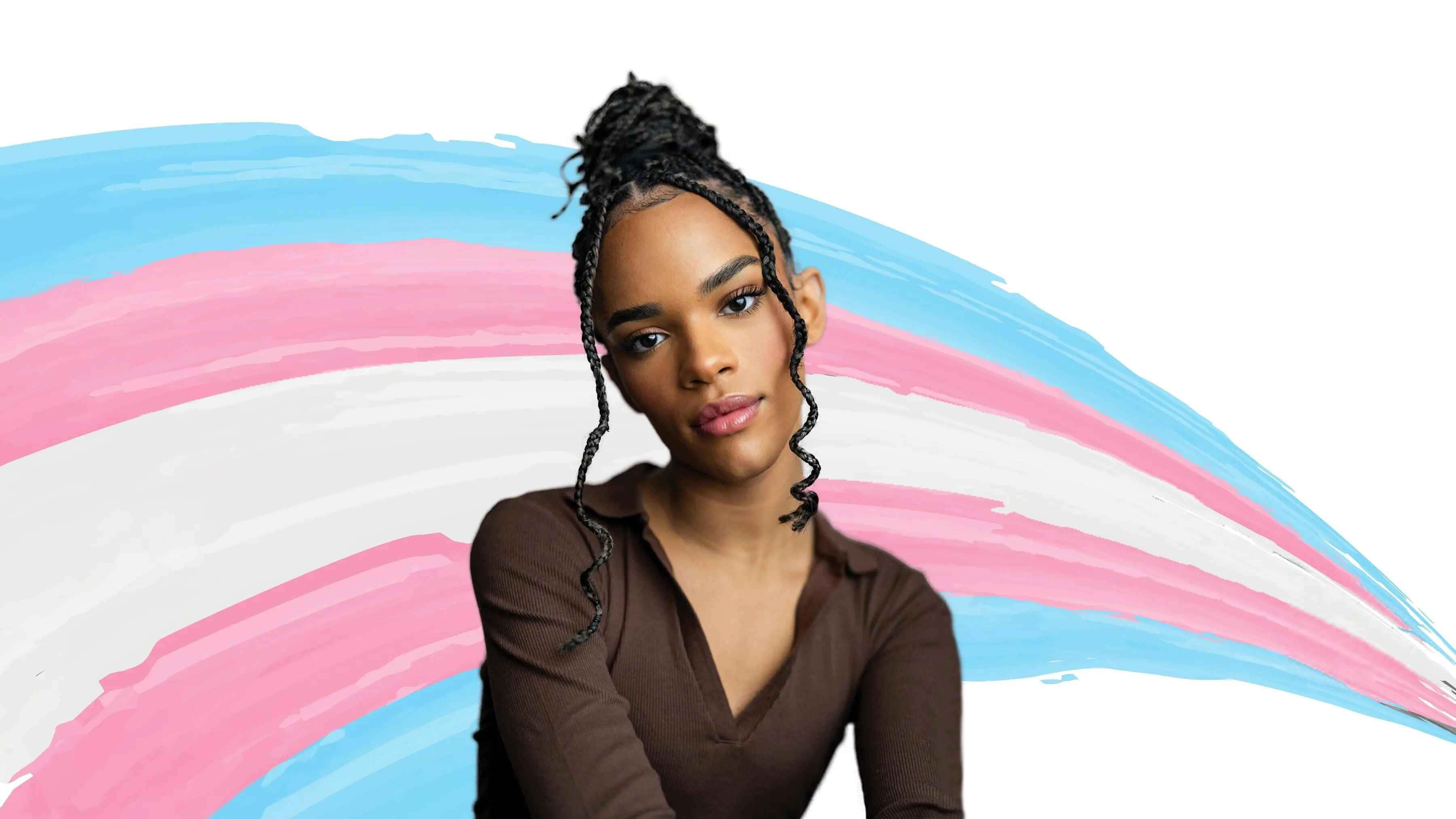 Yasmin Finney, trans pride flag, braided hair, 2K Desktop Wallpaper