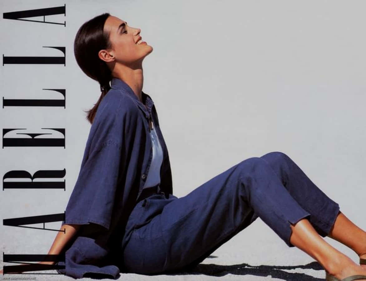 Yasmin Le Bon, blue denim, bright white surface, SD Desktop Wallpaper