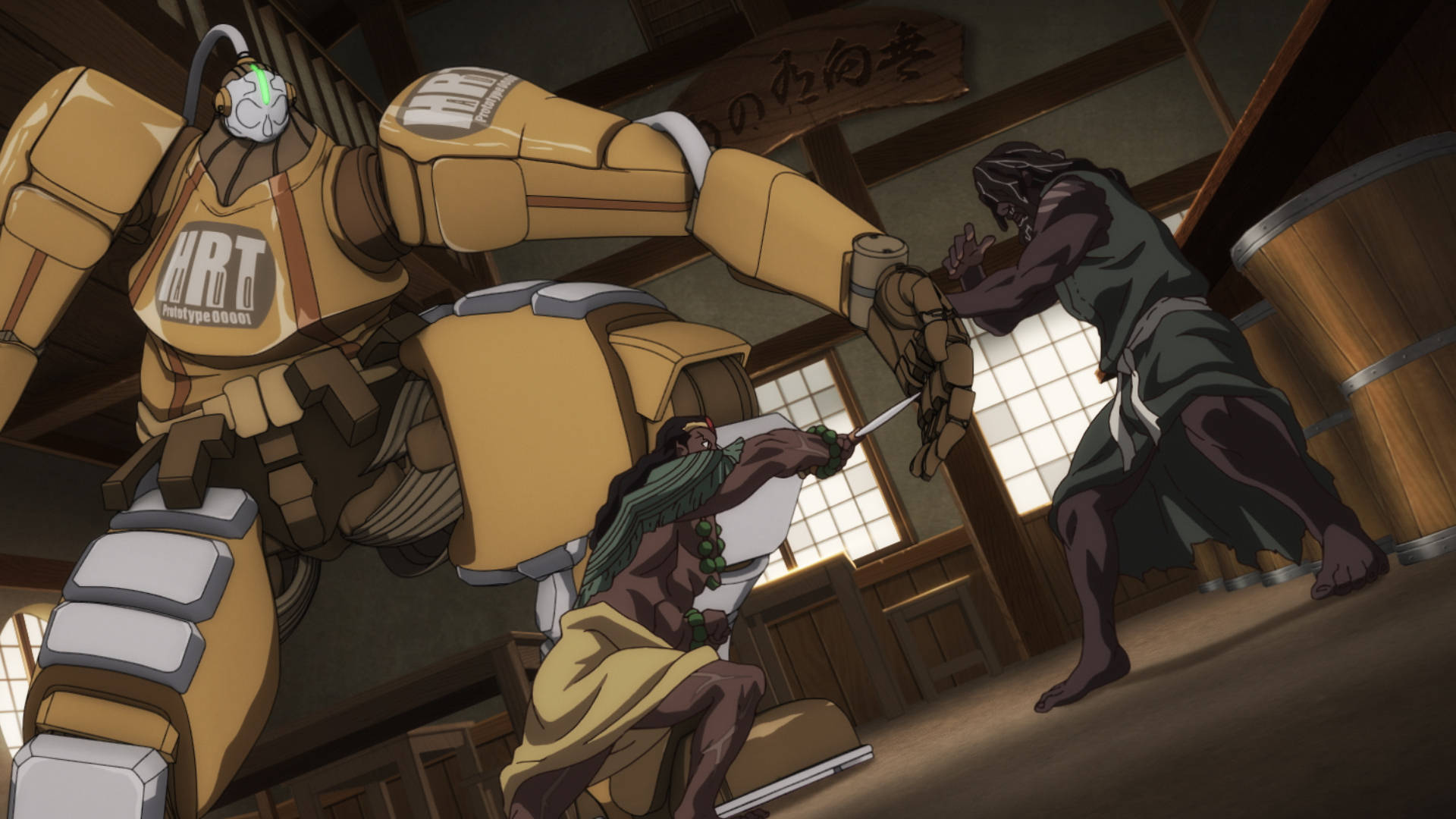 Yasuke, yellow robot, traditional wooden dojo, Full HD Desktop Wallpaper