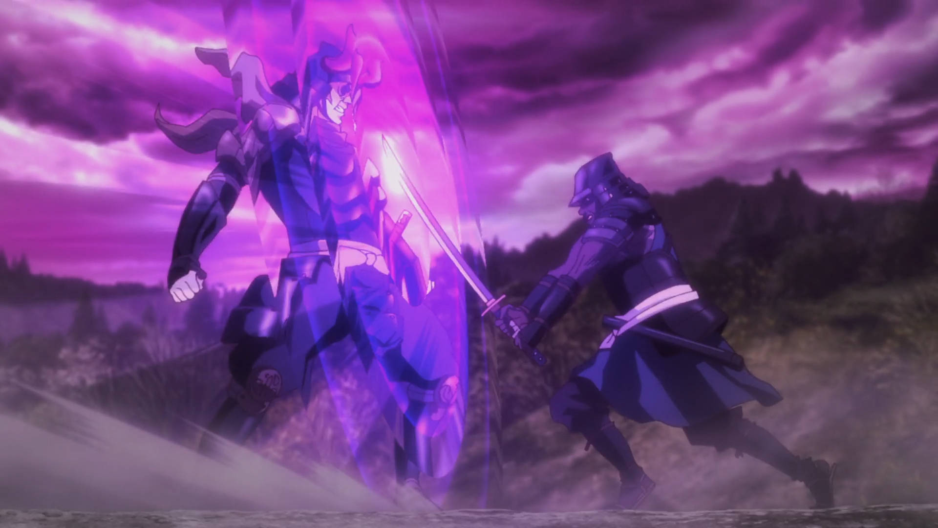 Yasuke, stormy purple sky, glowing energy effects, Full HD Desktop Wallpaper