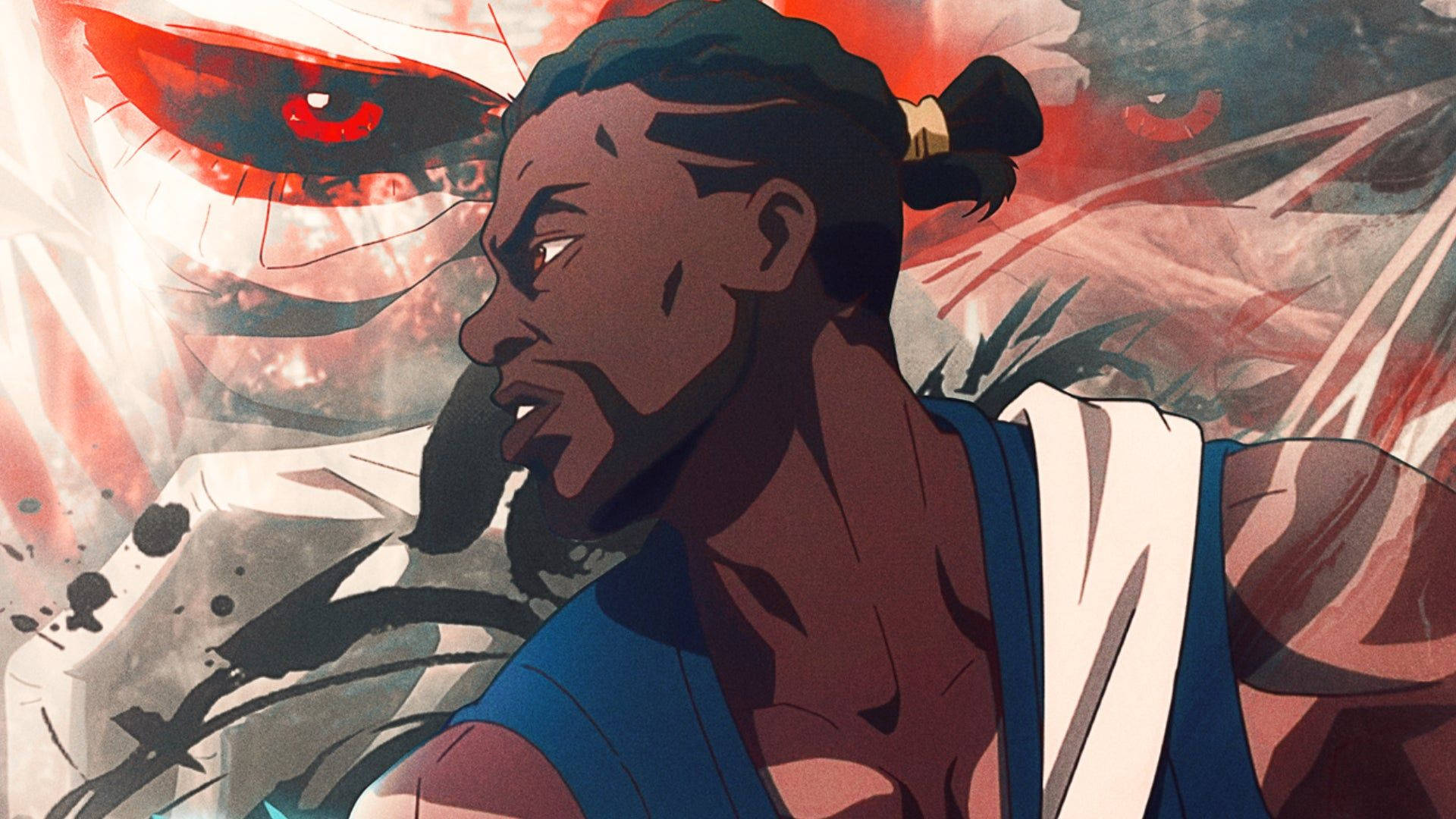 Yasuke, red eyes, braided hair, Full HD Desktop Wallpaper