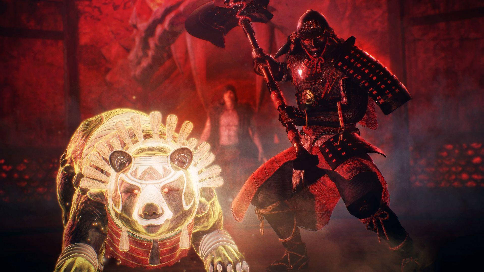 Yasuke, blazing nioh, glowing bear-headed spirit, Full HD Desktop Wallpaper