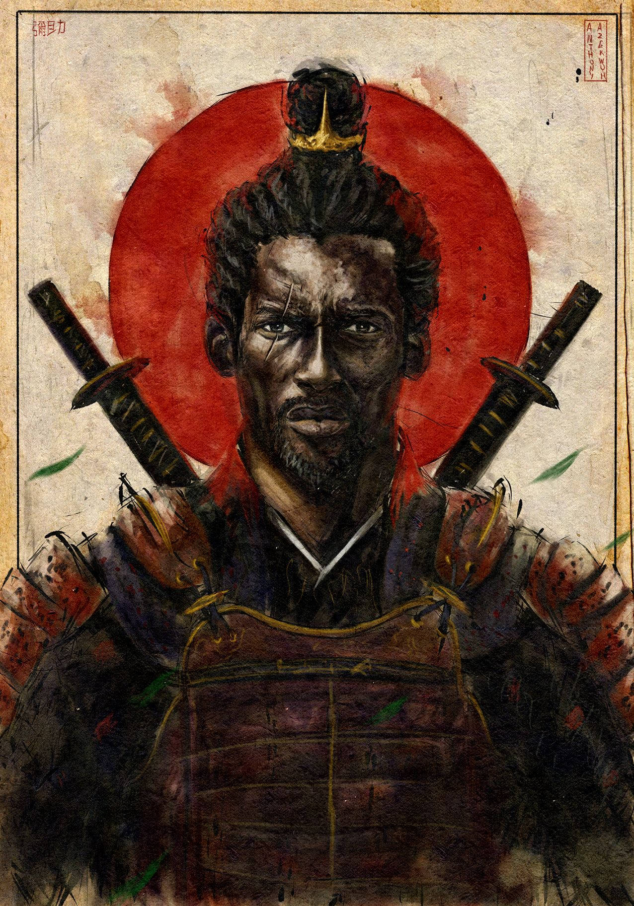 Yasuke, black samurai warrior, ornate armor, HD Phone Wallpaper