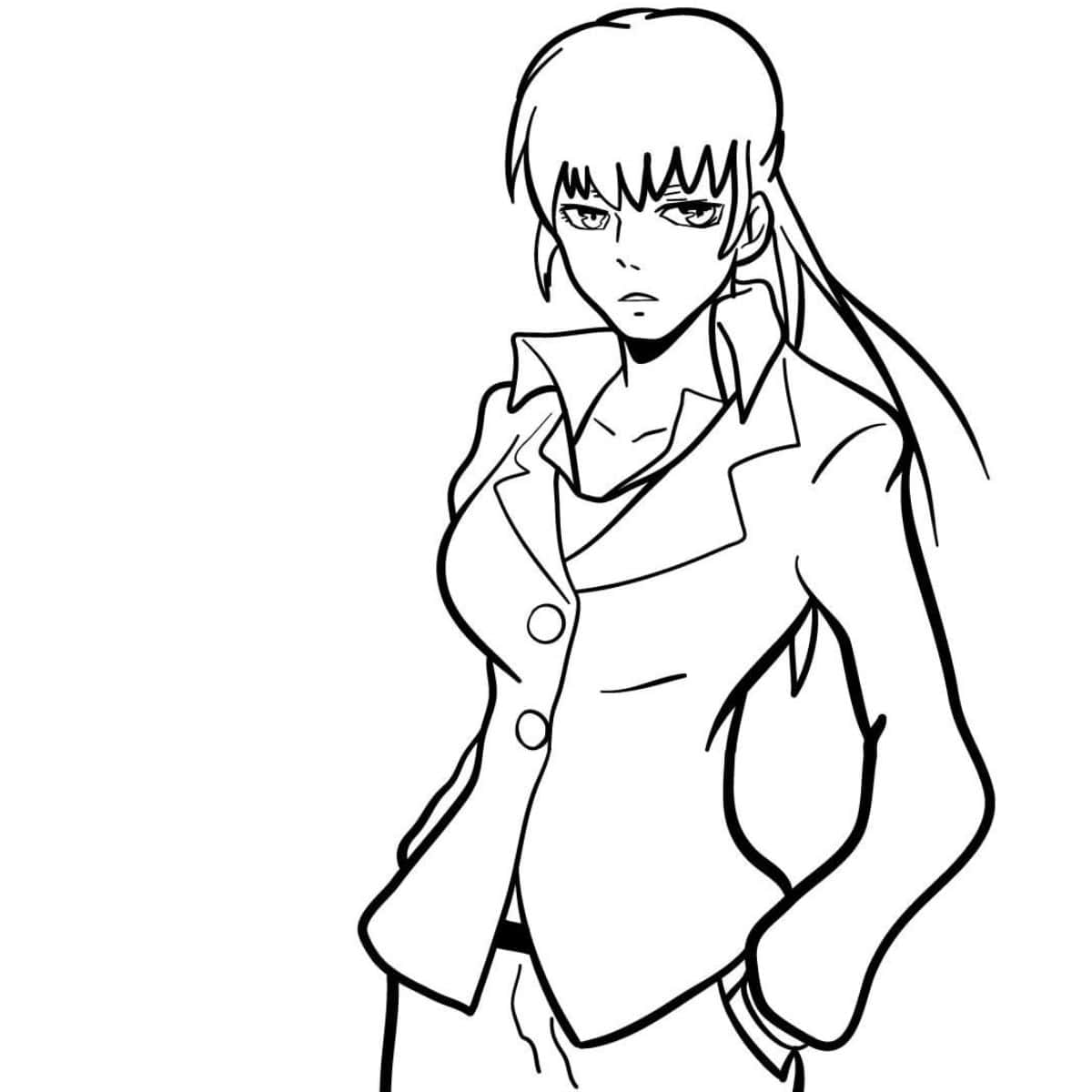 Yayoi Kunizuka, black and white line art, short bangs, SD Desktop Wallpaper