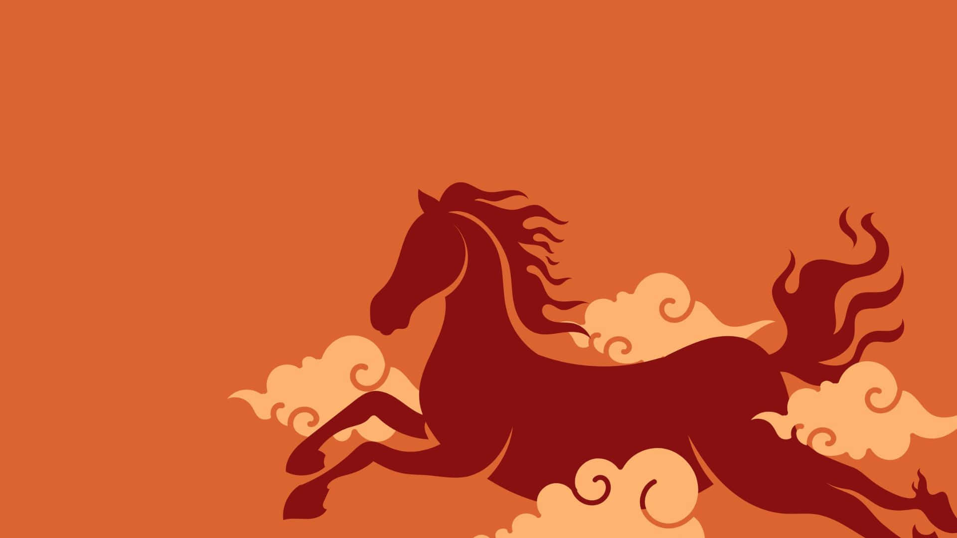 Year Of The Horse, dark red horse, stylized swirling clouds, Full HD Desktop Wallpaper