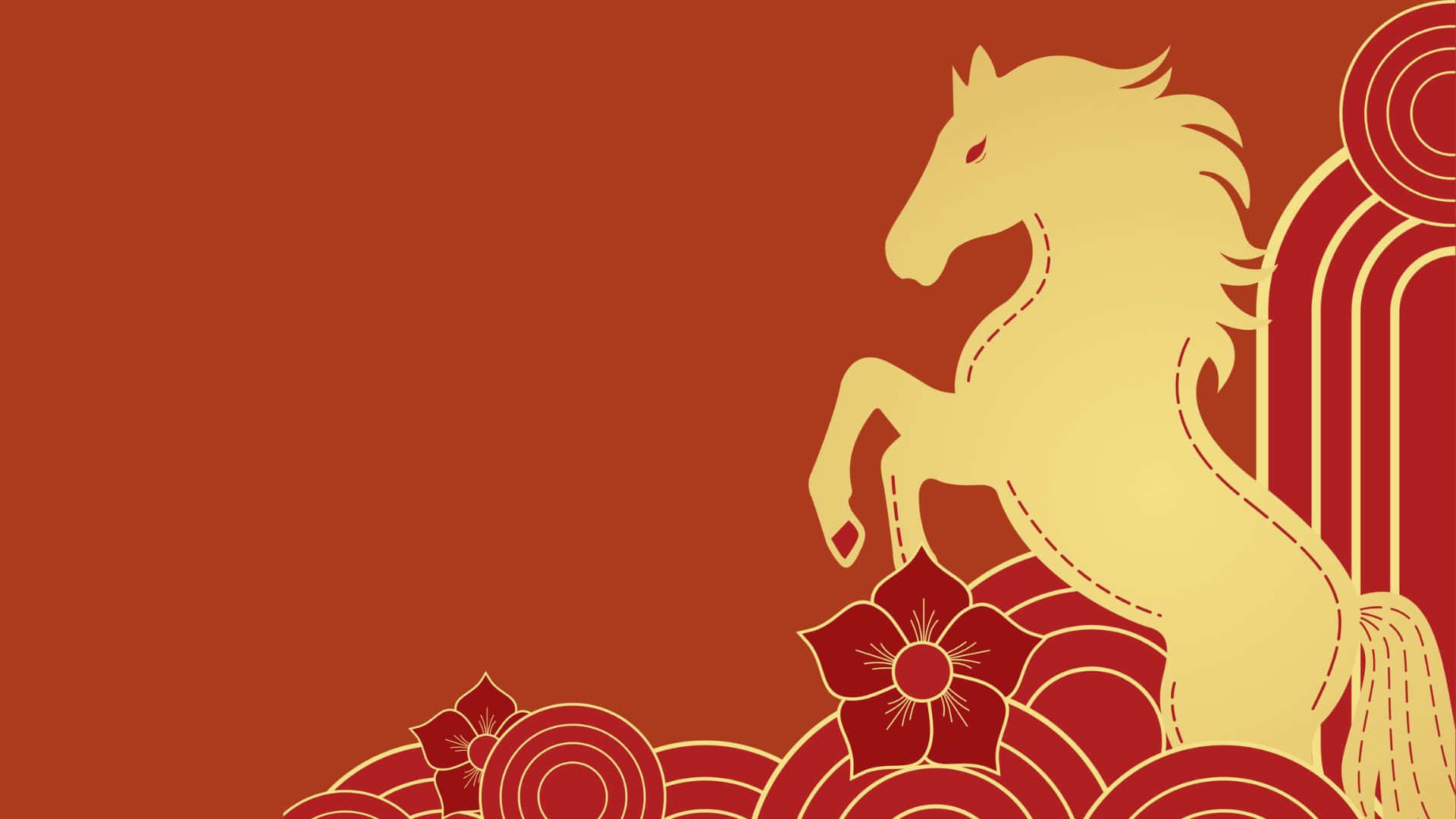 Year Of The Horse, golden horse silhouette, red floral patterns, Full HD Desktop Wallpaper