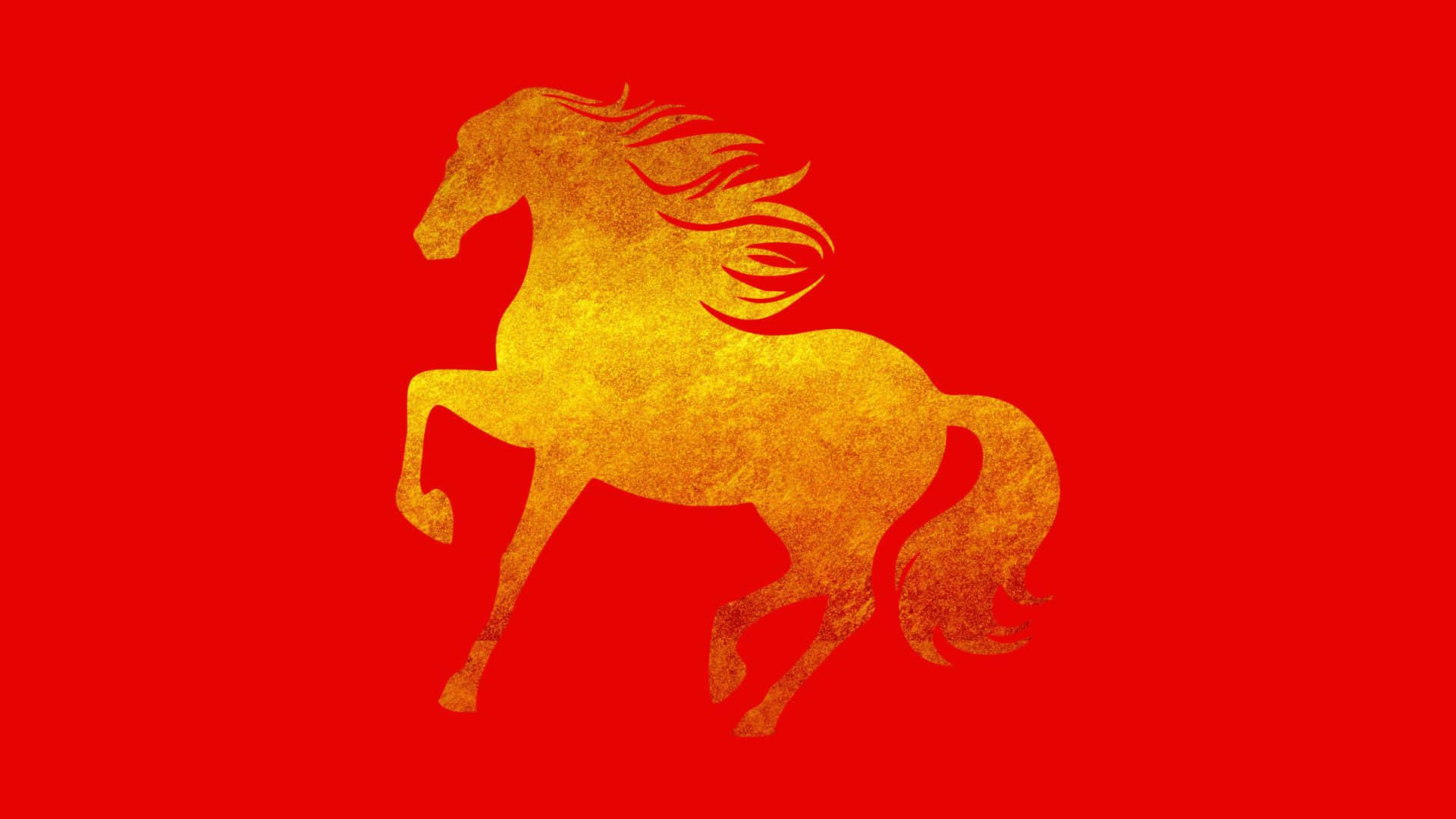 Year Of The Horse, golden textured horse silhouette, red background, Full HD Desktop Wallpaper