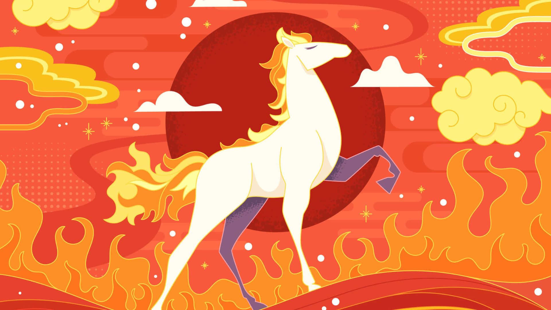 Year Of The Horse, white horse, golden mane, Full HD Desktop Wallpaper