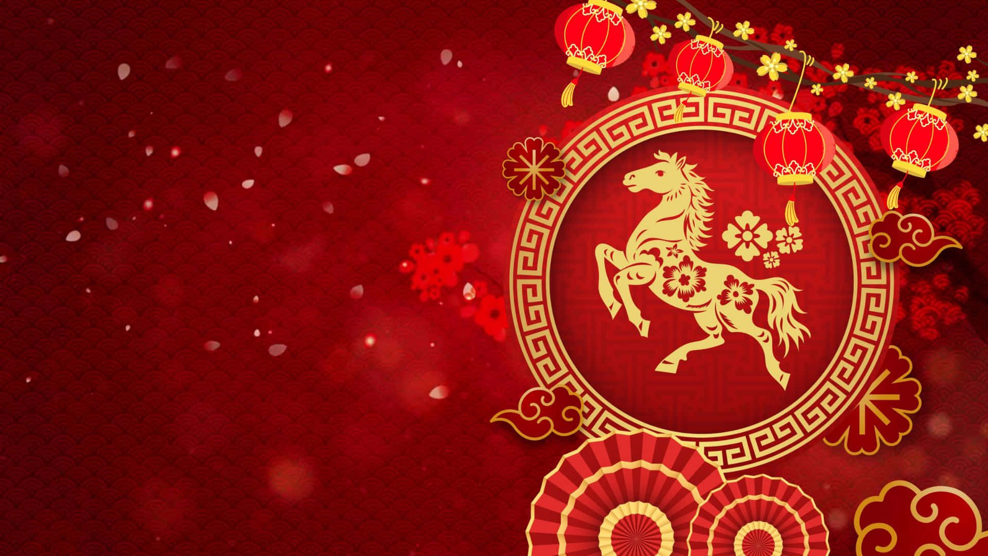 Year Of The Horse, golden horse, circular frame, Full HD Desktop Wallpaper