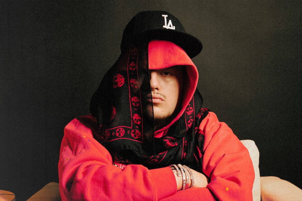 Yeat, red hoodie jacket, black skull-patterned bandana, SD Desktop Wallpaper
