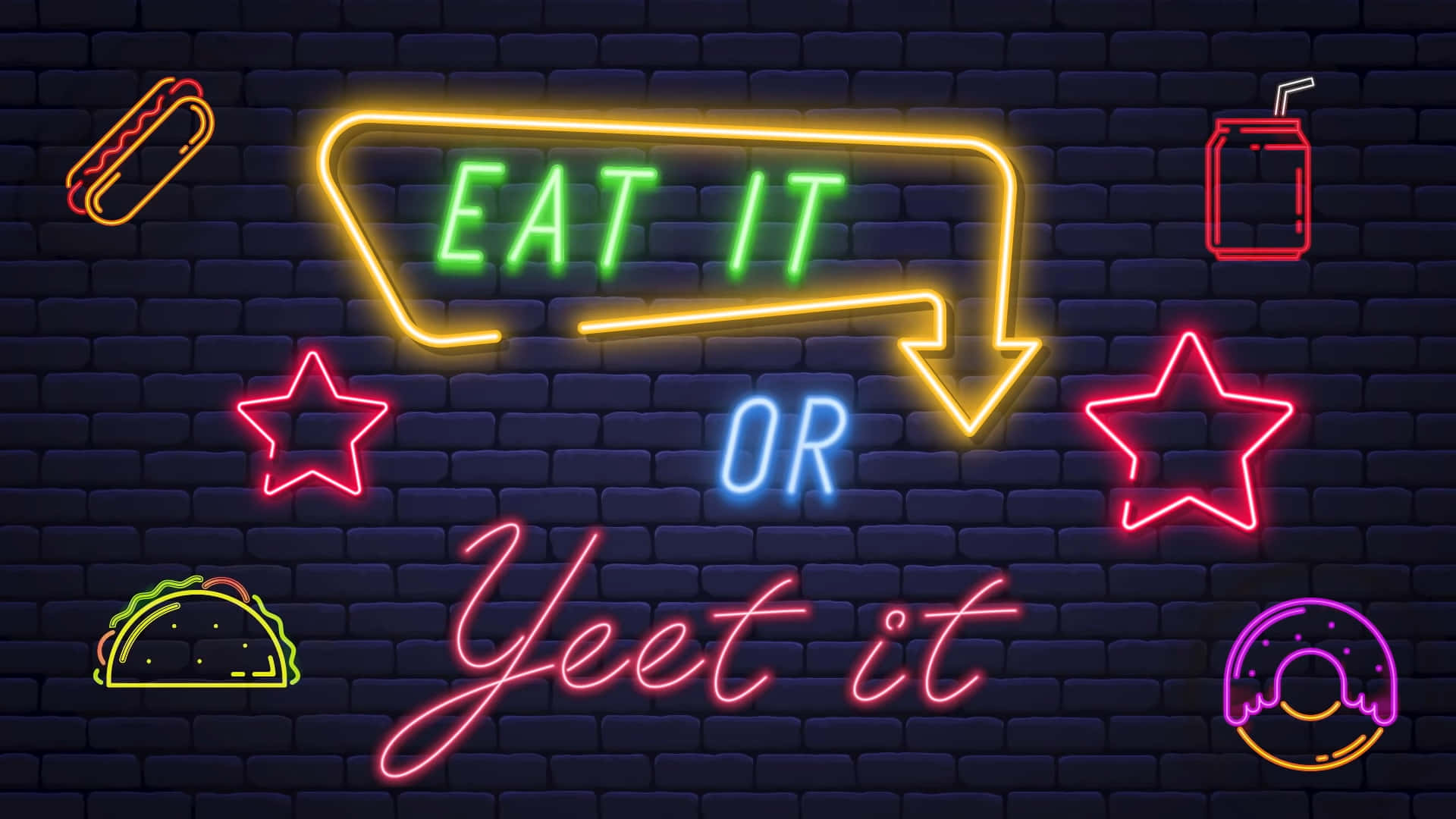 Yee Or Be Yeeted, neon signs, dark brick wall, Full HD Desktop Wallpaper