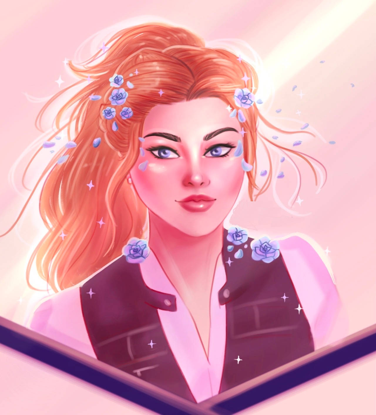 Yelena Belova, orange hair, blue roses, HD Phone Wallpaper