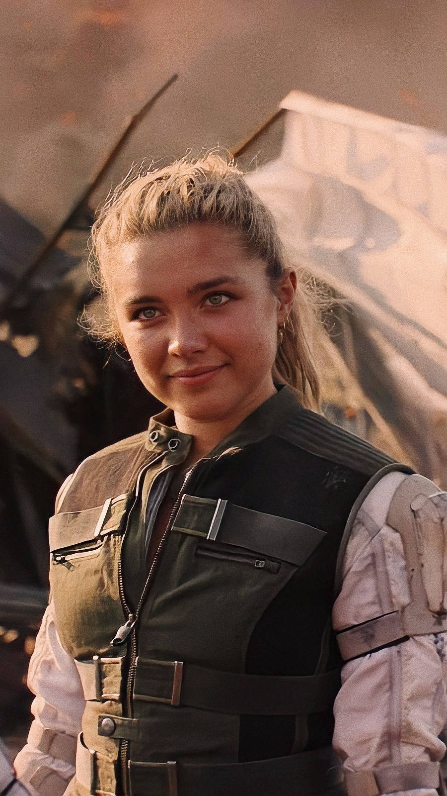 Yelena Belova, rugged futuristic vest, smoky battlefield, HD Phone Wallpaper