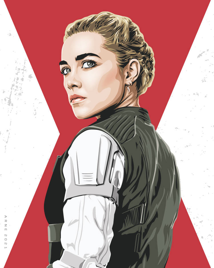 Yelena Belova, futuristic vest, bold red and white X-shaped background, SD Phone Wallpaper