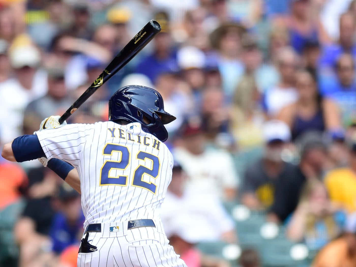 Yelich, number 22, white pinstripe jersey, HD Desktop Wallpaper