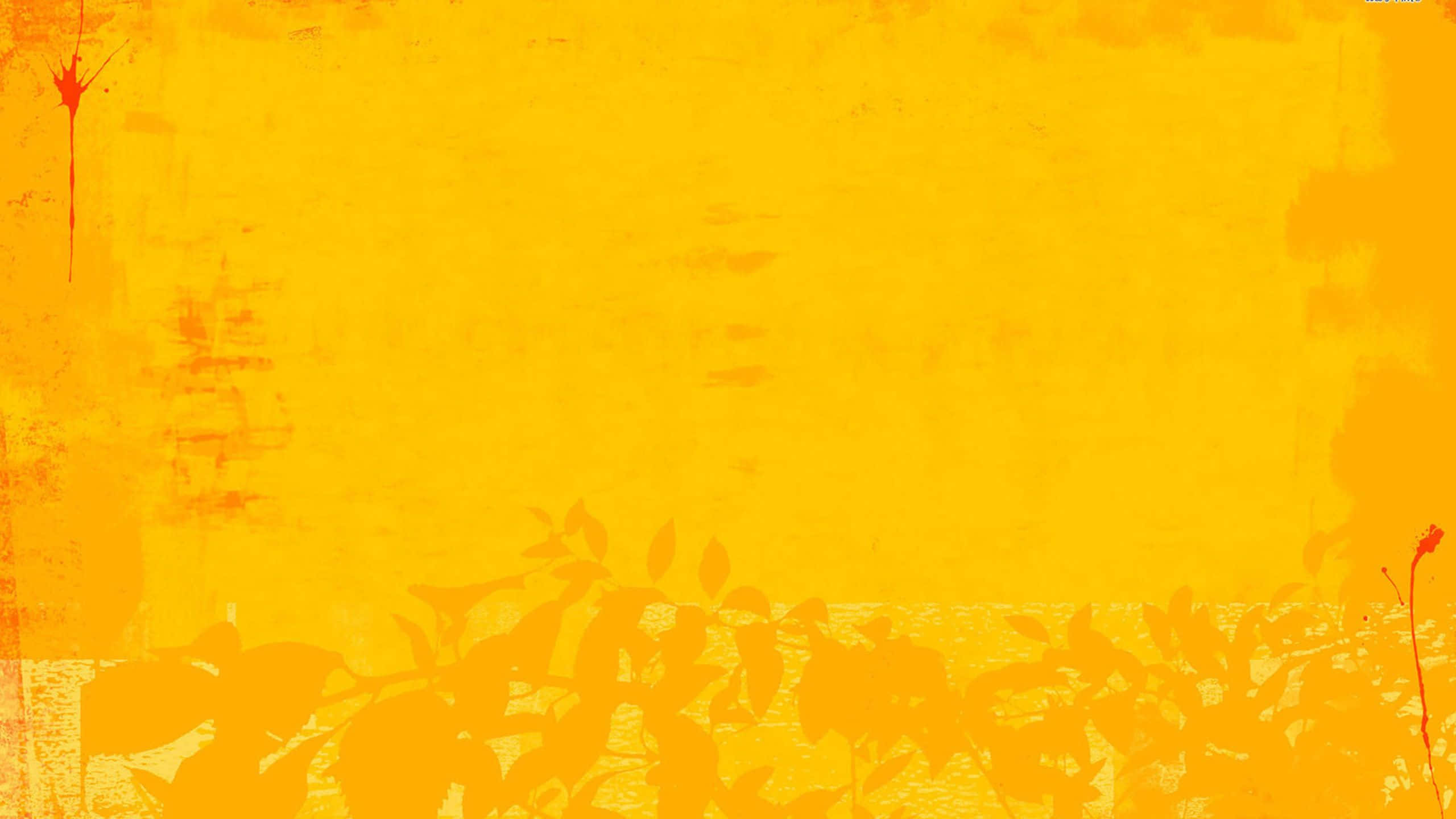 Vibrant Yellow Abstract Artwork, yellow textured background, dark plant silhouettes, 2K Desktop Wallpaper