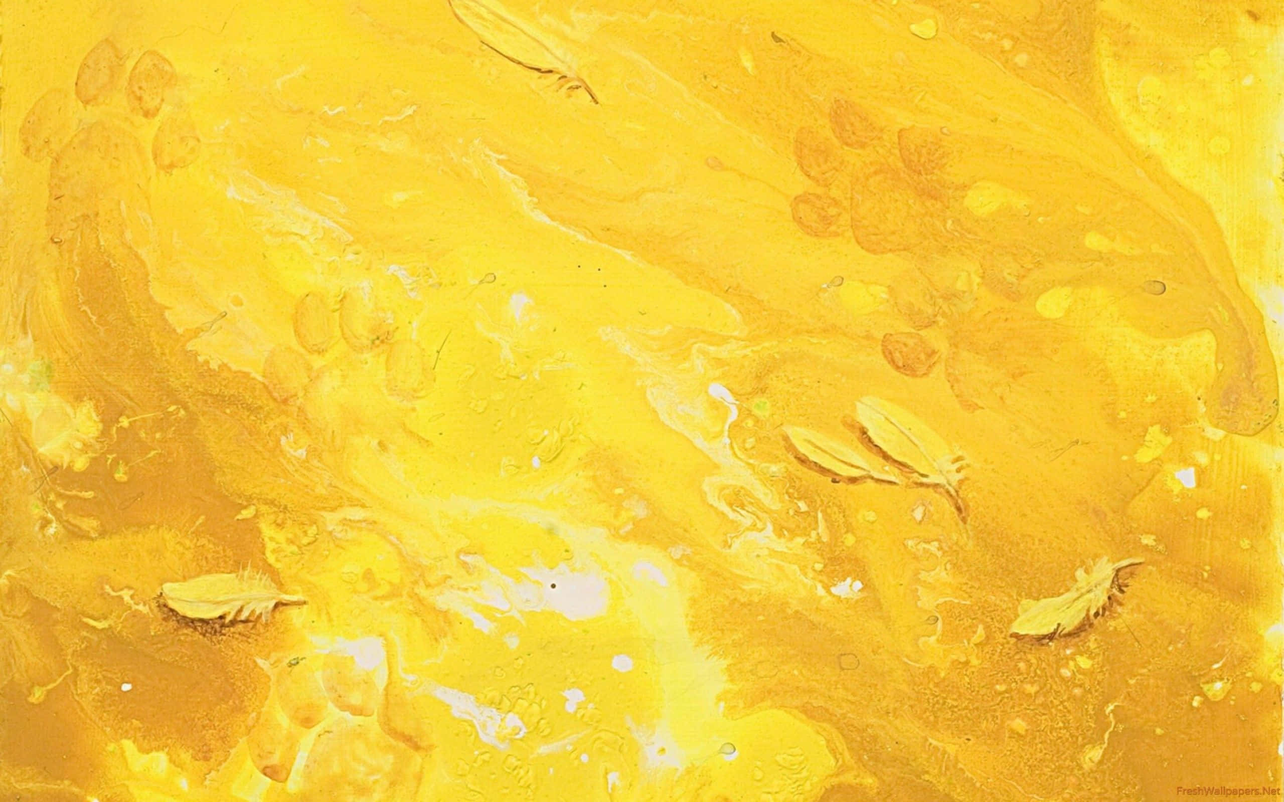 Vibrant Yellow Abstract Background, swirling textures, feather-like brushstrokes, 2K Desktop Wallpaper