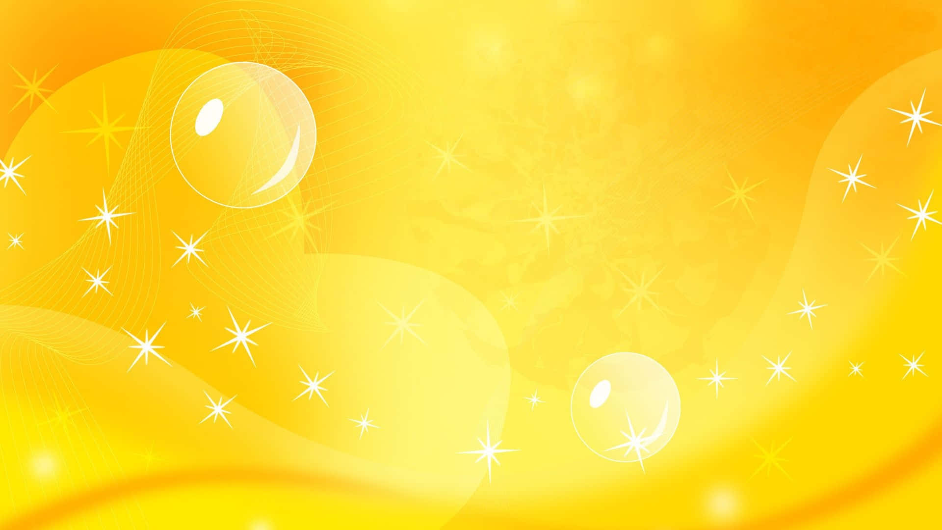 vibrant yellow, glowing bubbles, sparkling stars, Full HD Desktop Wallpaper
