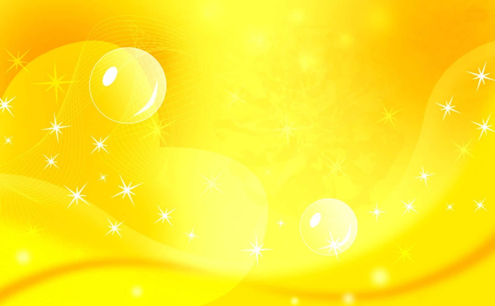 Vibrant Yellow Abstract Artwork, glowing bubbles, sparkling stars, HD Desktop Wallpaper