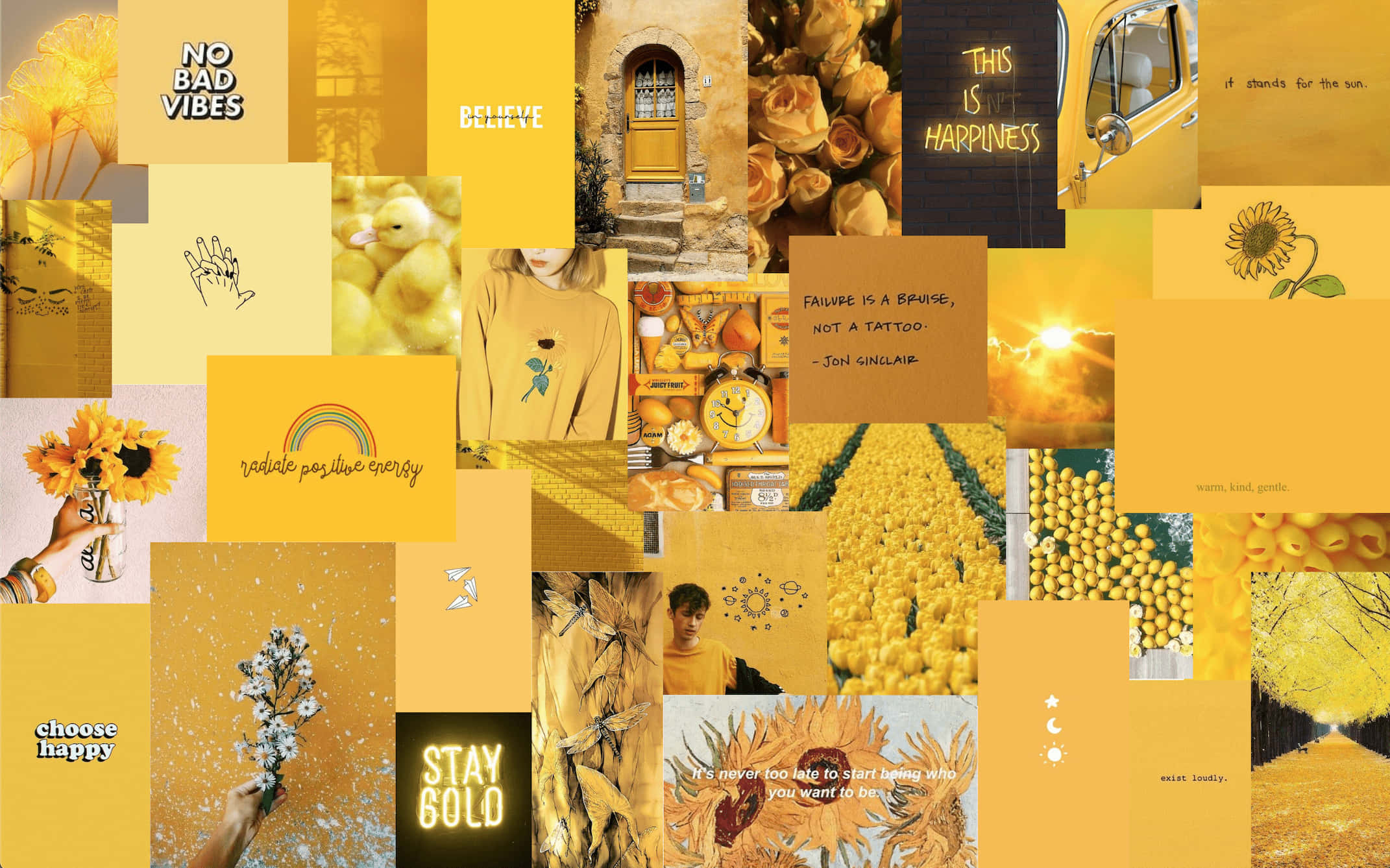 Aesthetic Yellow, sunflowers, motivational quotes, Full HD Desktop Wallpaper