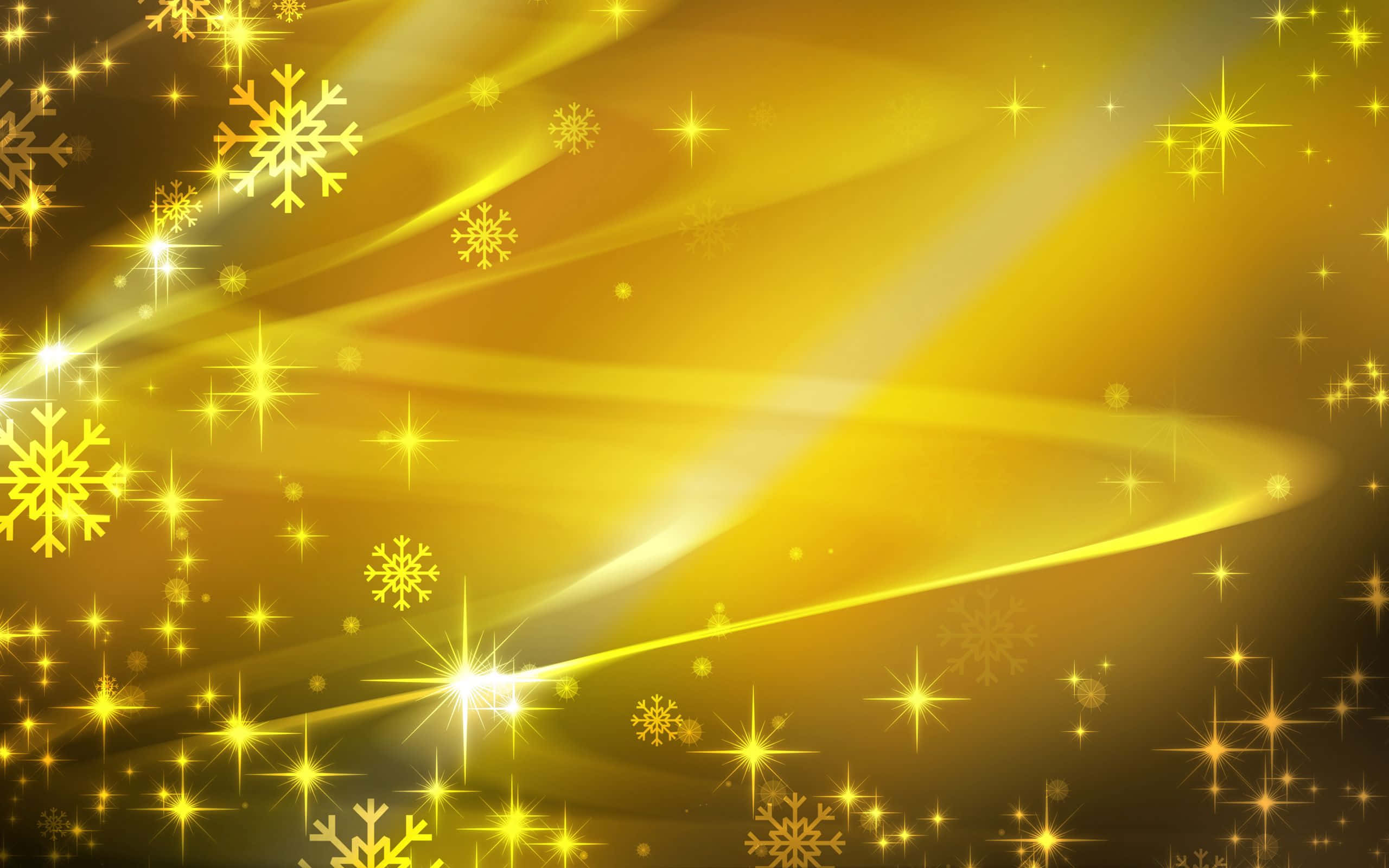yellow abstract, golden radiant swirls, sparkling snowflakes, 2K Desktop Wallpaper