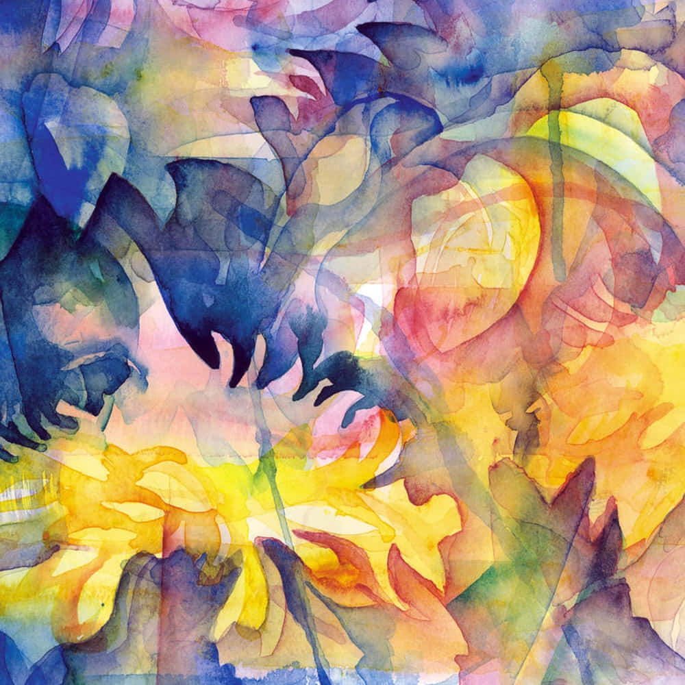 Vibrant Yellow Art Abstract Design, fiery yellows, deep blues, SD Desktop Wallpaper