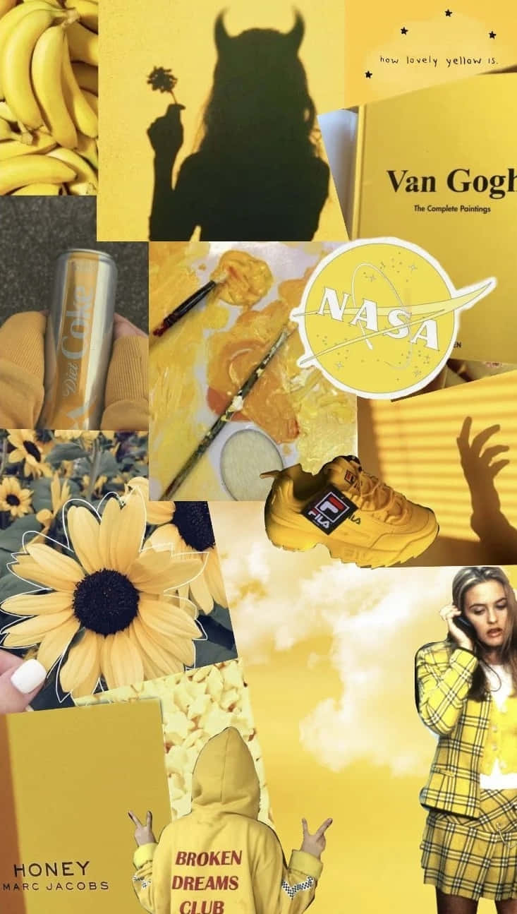 yellow aesthetic collage, bananas, sunflowers, HD Phone Wallpaper