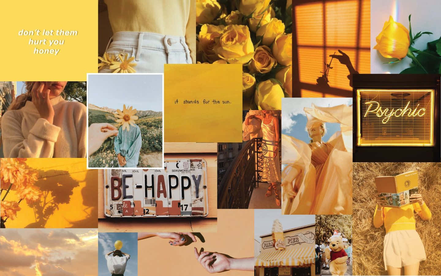 yellow aesthetic collage, warm yellow-toned, flowers, HD Desktop Wallpaper