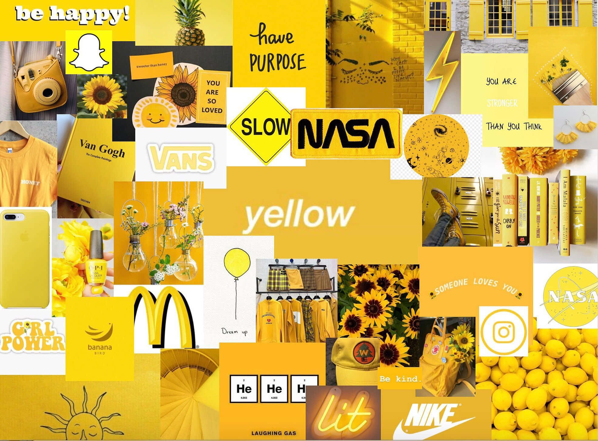 yellow aesthetic collage, sunflowers, pineapples, Full HD Desktop Wallpaper