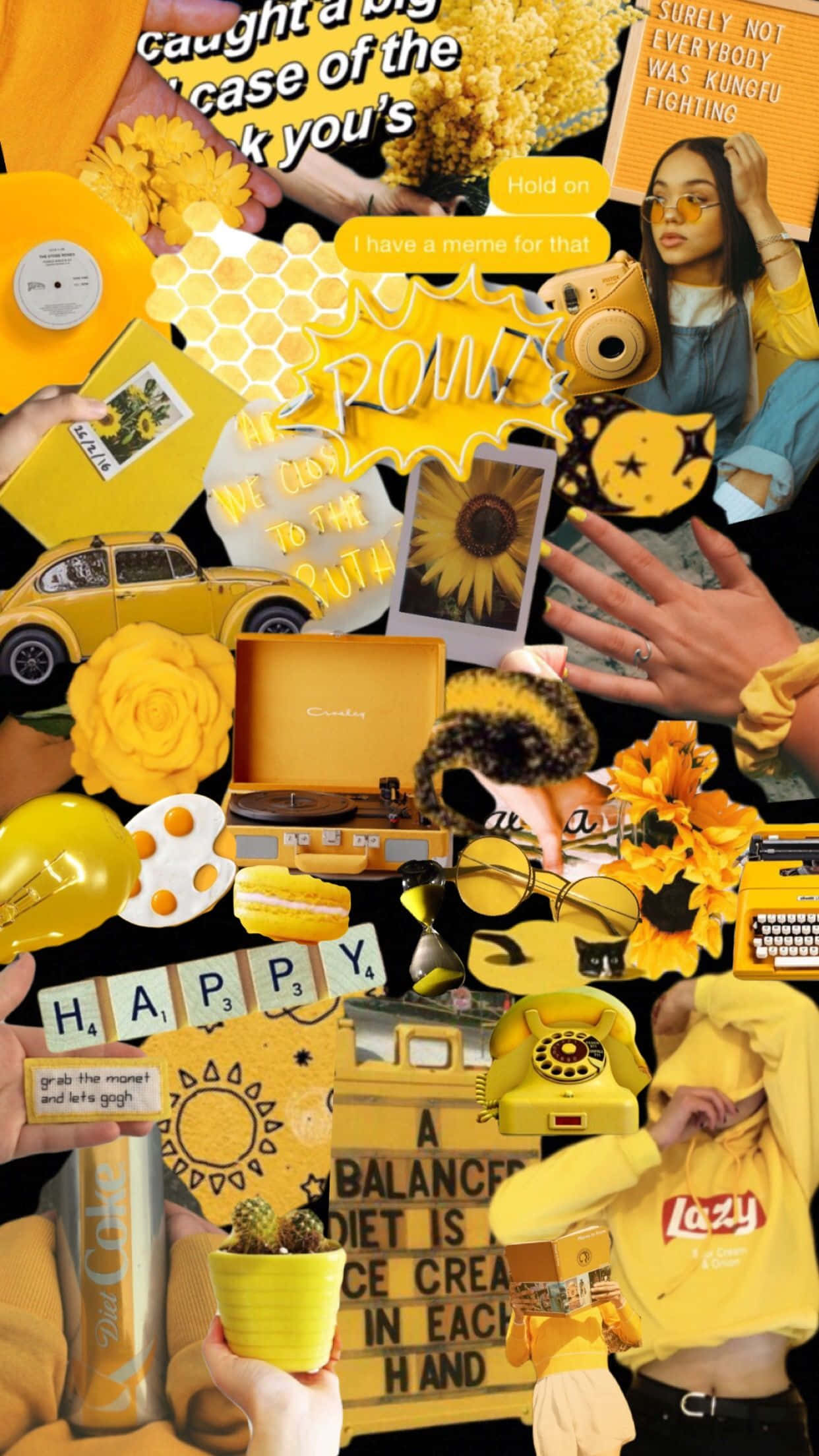 yellow aesthetic collage, sunflowers, vintage cars, Full HD Phone Wallpaper