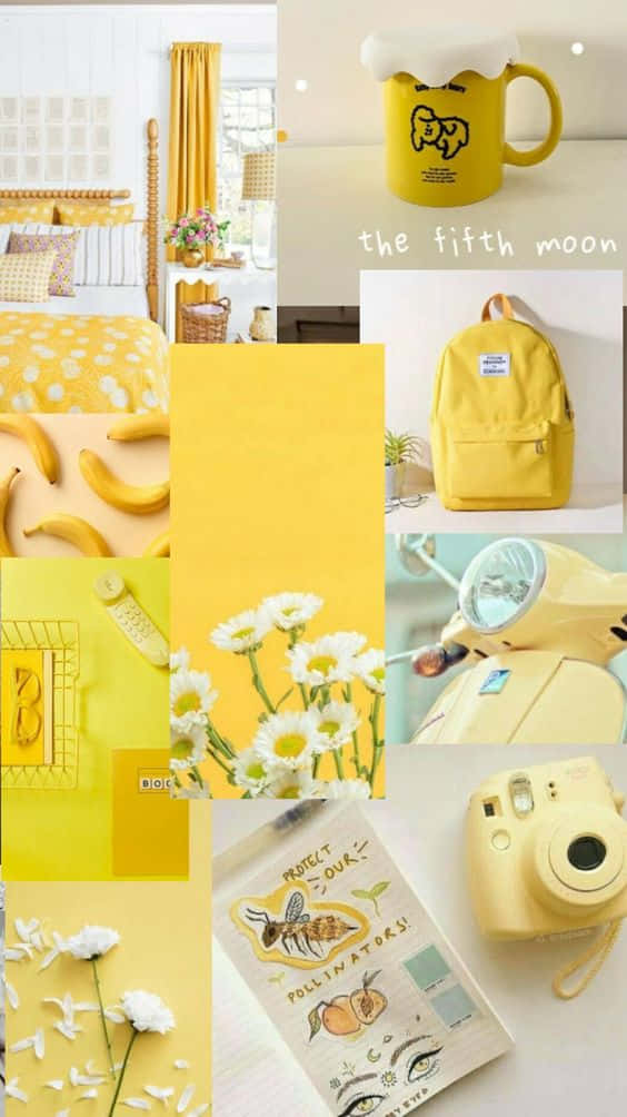 yellow-toned aesthetic collage, bananas, daisies, SD Phone Wallpaper