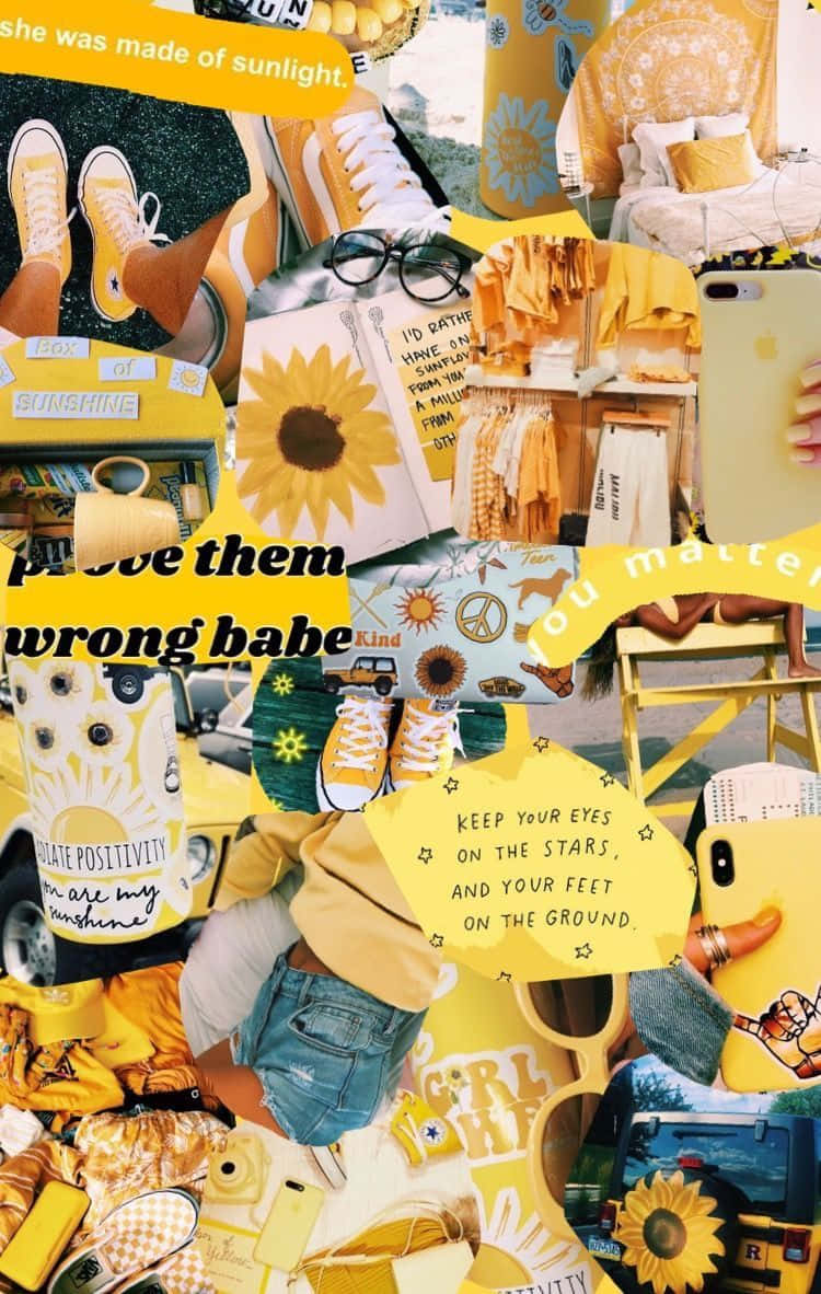 yellow aesthetic collage, sunflower themed, sneakers, SD Phone Wallpaper