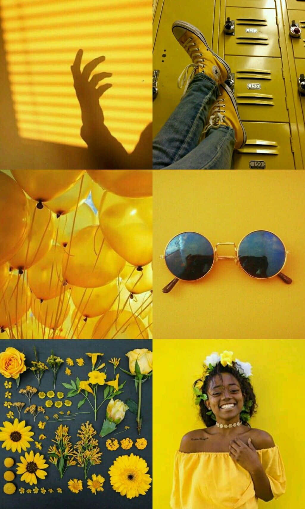 yellow aesthetic collage, sunlit hands, sneakers by lockers, HD Phone Wallpaper