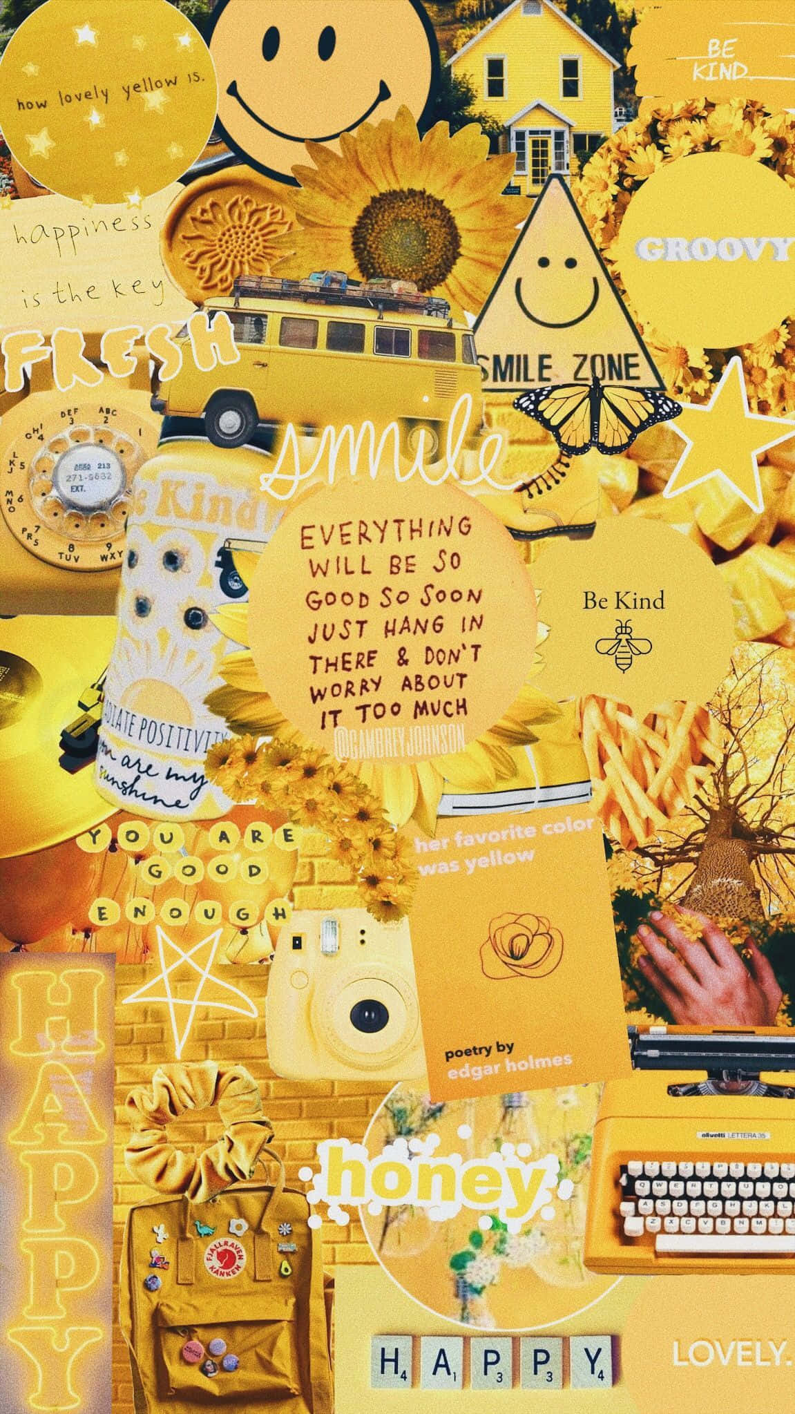 Yellow Aesthetic Collage, smiley faces, sunflowers, Full HD Phone Wallpaper