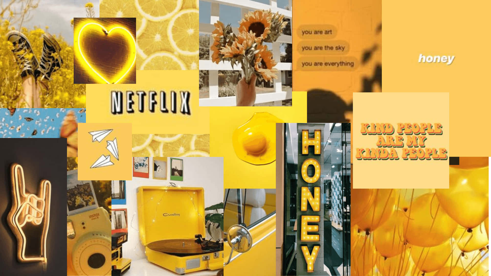 yellow aesthetic collage, honey motifs, sunflowers, Full HD Desktop Wallpaper