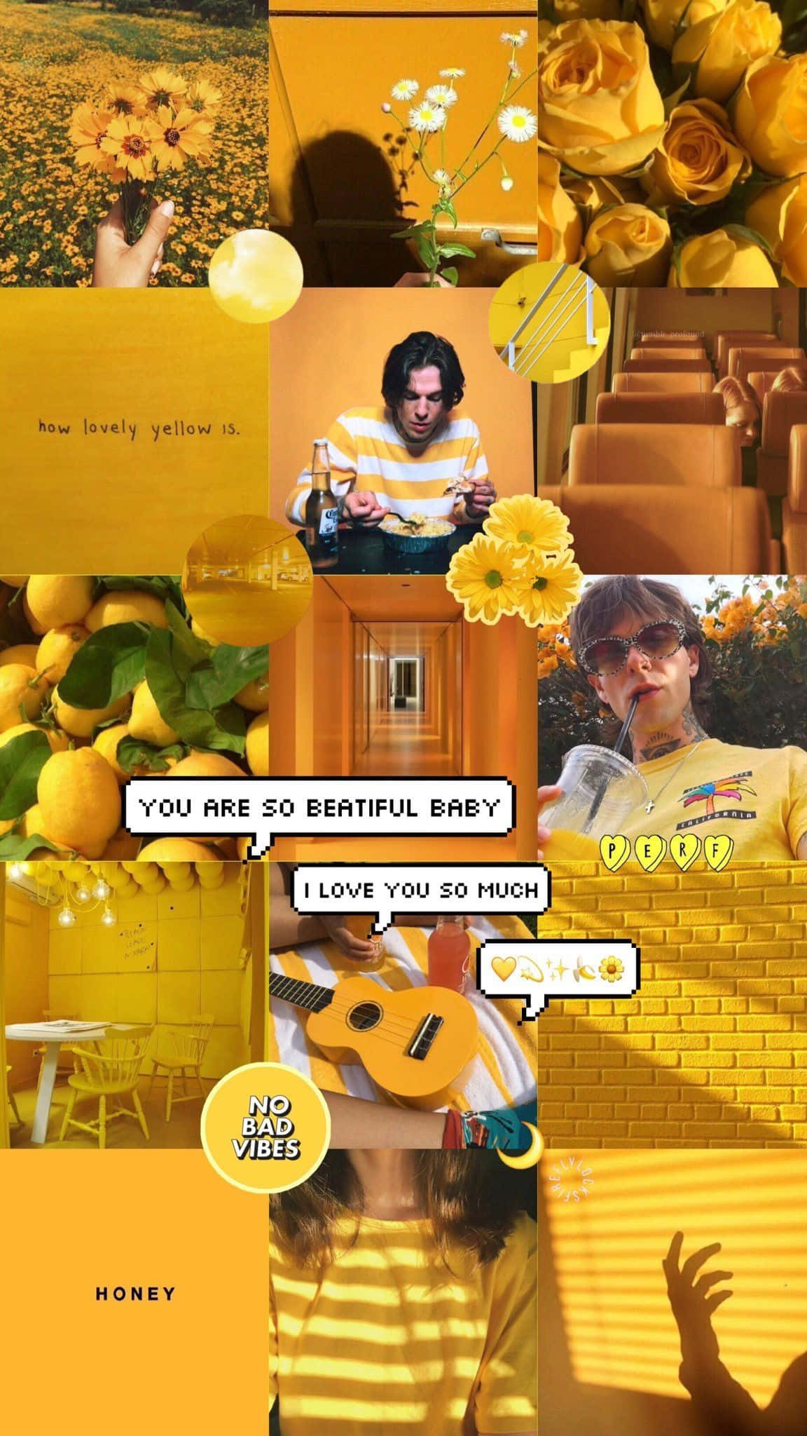 yellow aesthetic collage, sunflowers, lemons, Full HD Phone Wallpaper