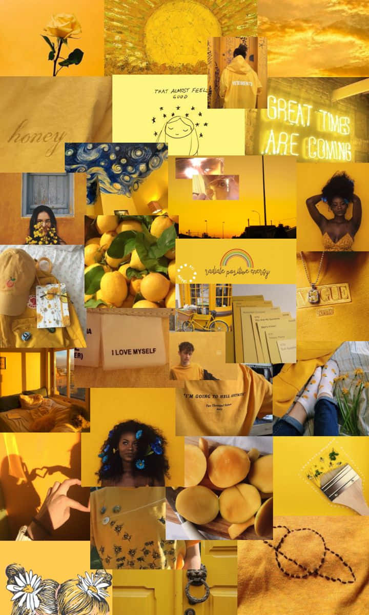 yellow-toned collage, lemons, flowers, SD Phone Wallpaper