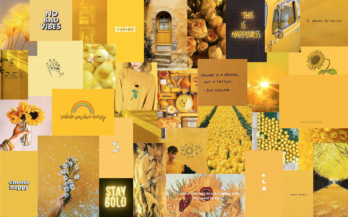 yellow aesthetic collage, sunflowers, motivational quotes, SD Desktop Wallpaper