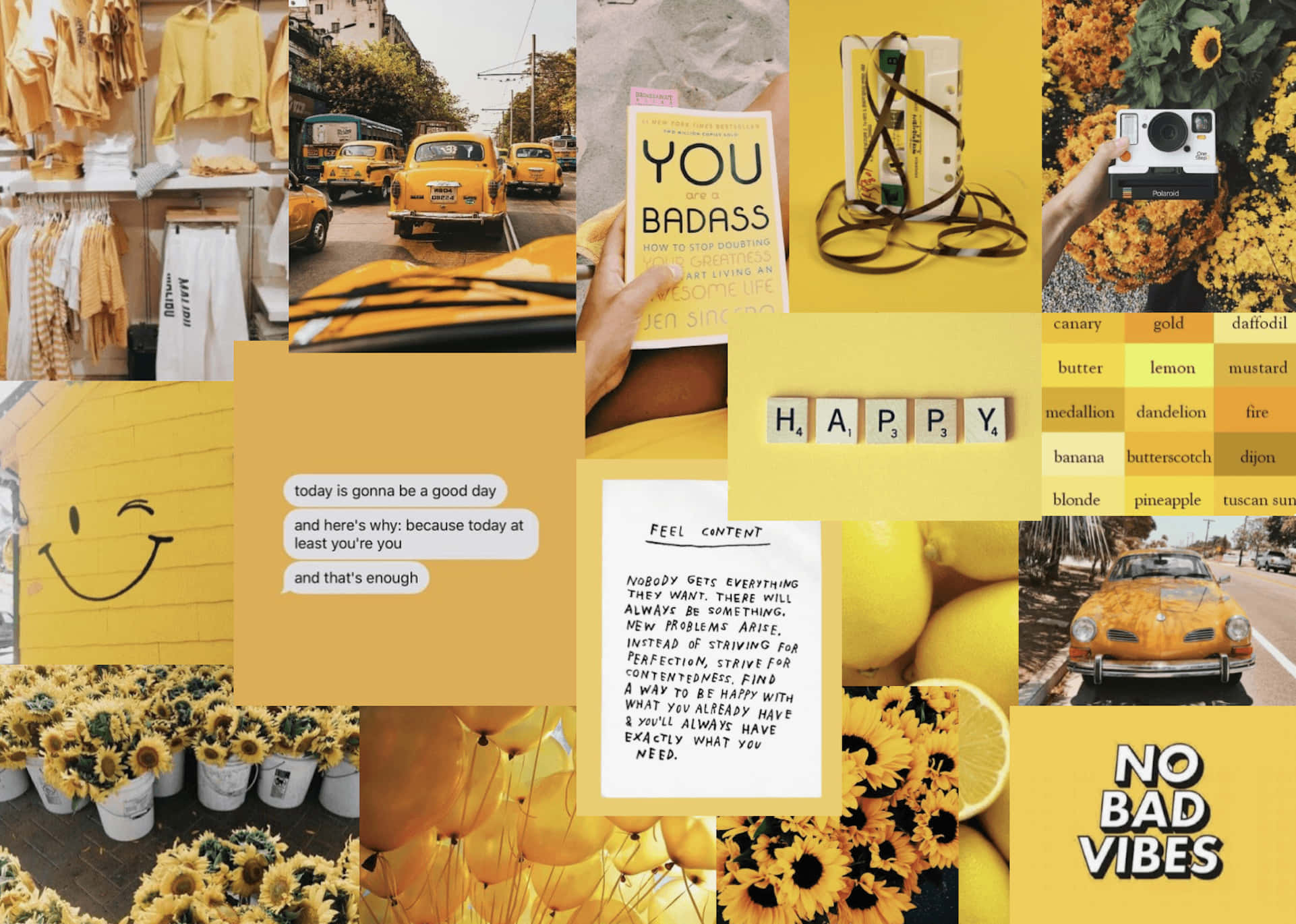 yellow aesthetic collage, sunflowers, taxis, Full HD Desktop Wallpaper