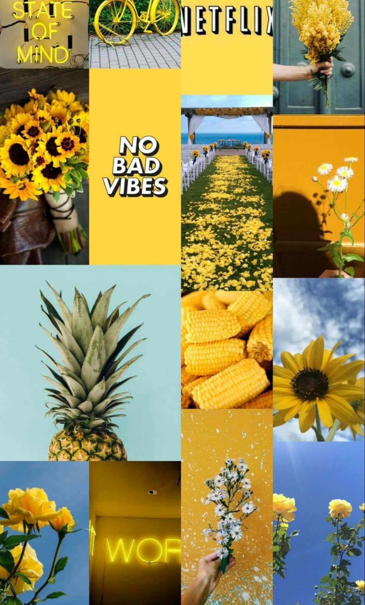 yellow aesthetic collage, sunflowers, pineapples, Full HD Phone Wallpaper