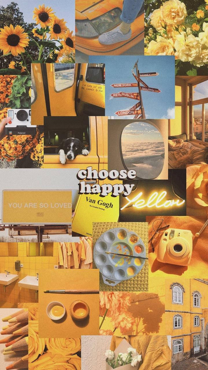 yellow, vintage aesthetic collage, sunflowers, HD Phone Wallpaper