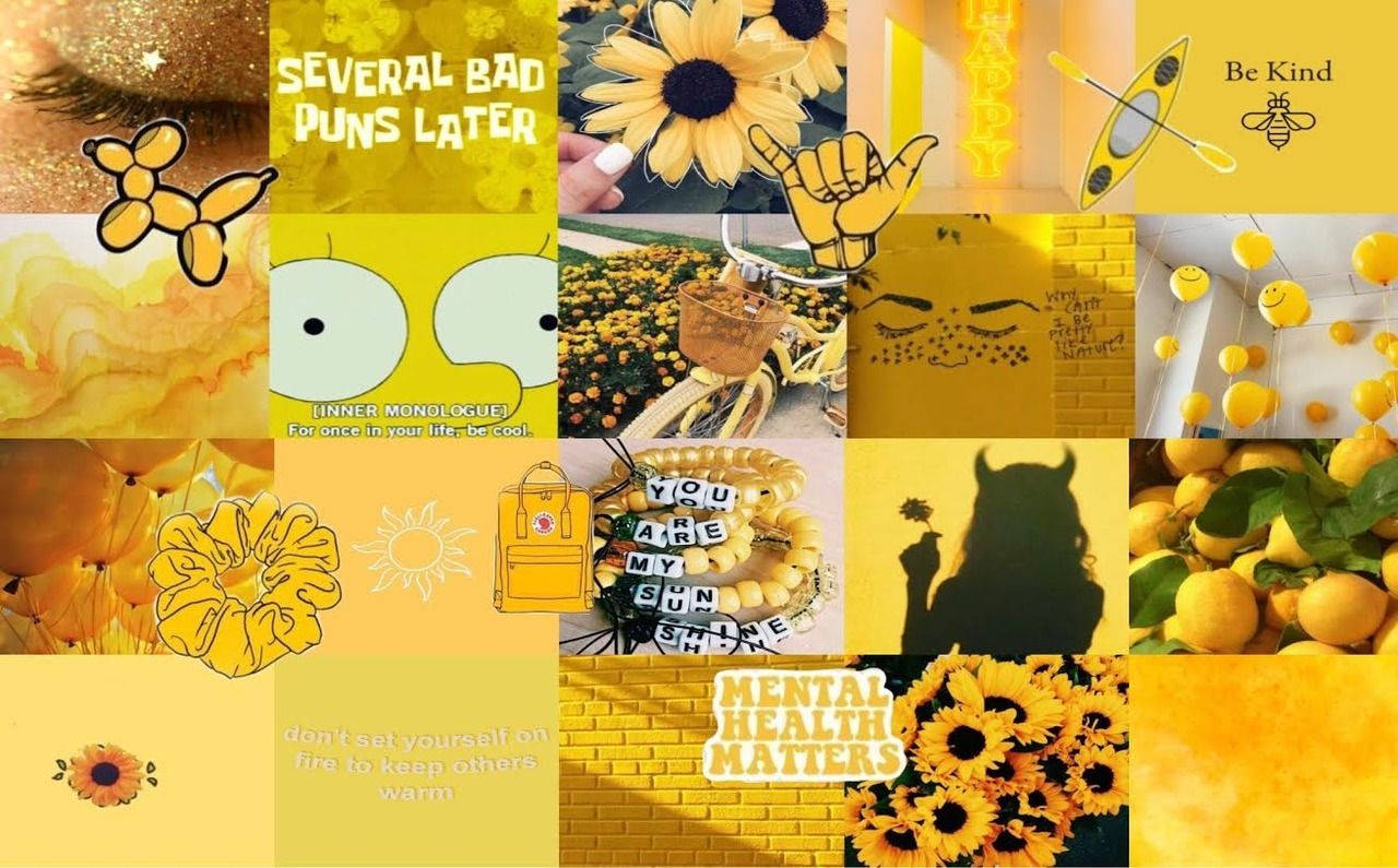 yellow aesthetic computer, sunflowers, lemons, HD Desktop Wallpaper