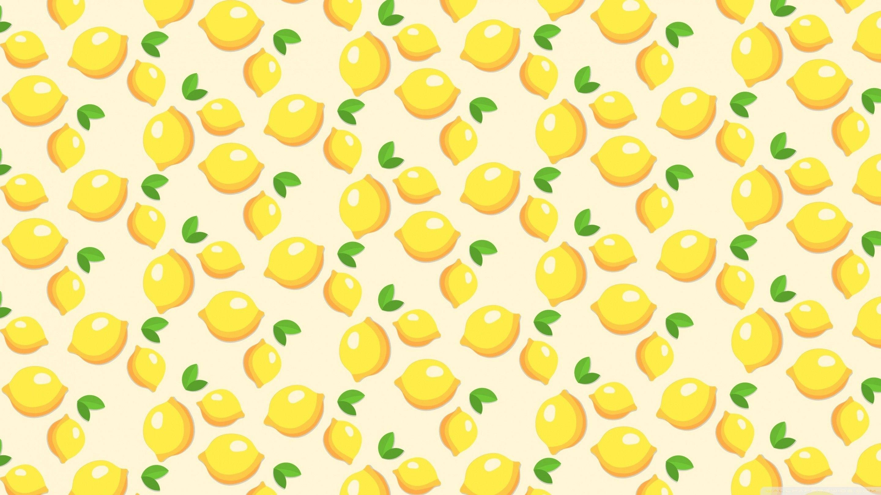 yellow aesthetic computer, bright yellow lemons, green leaves, 2K Desktop Wallpaper