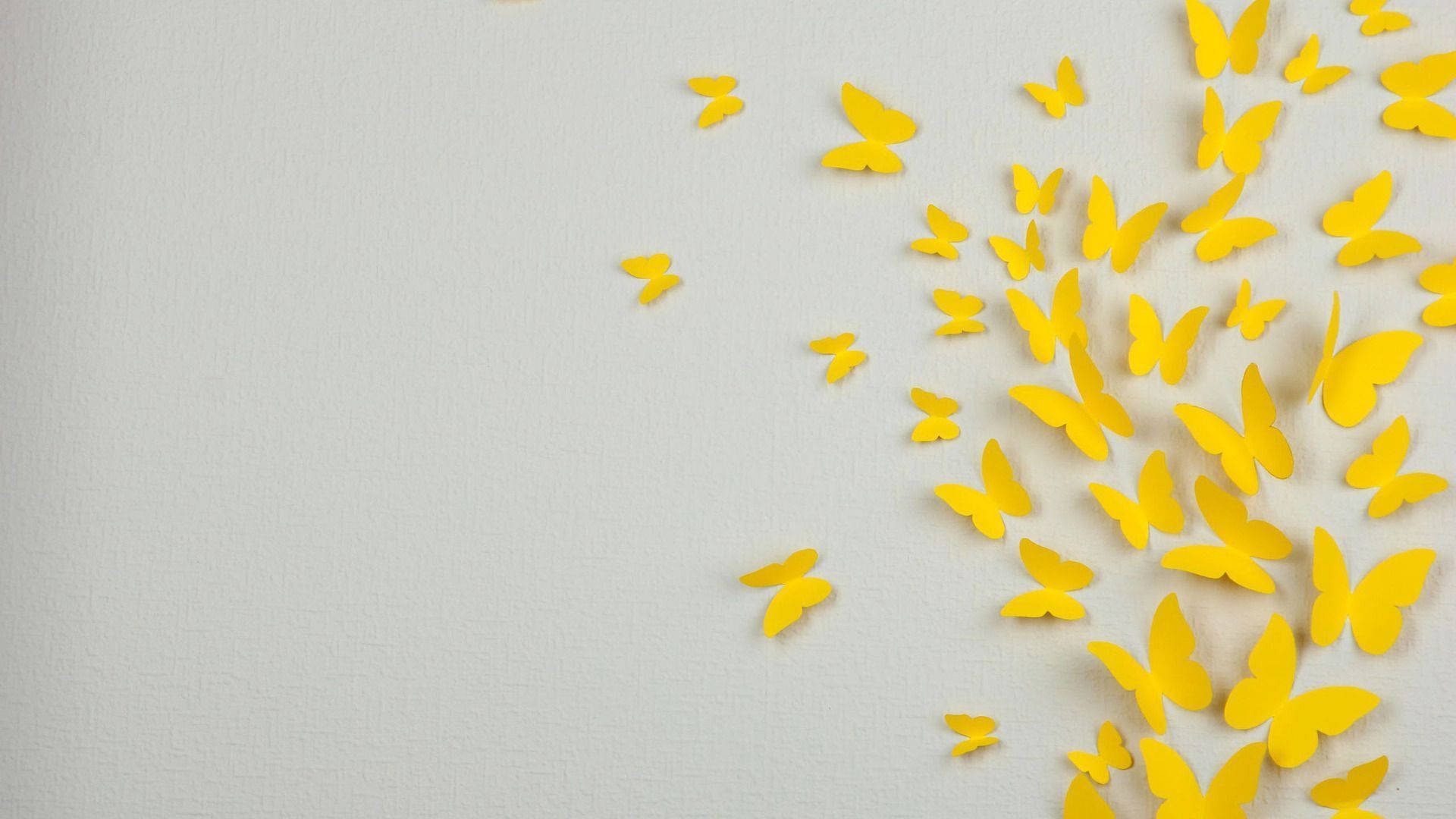 Yellow Aesthetic Butterflies Computer, yellow paper butterflies, textured white wall, Full HD Desktop Wallpaper