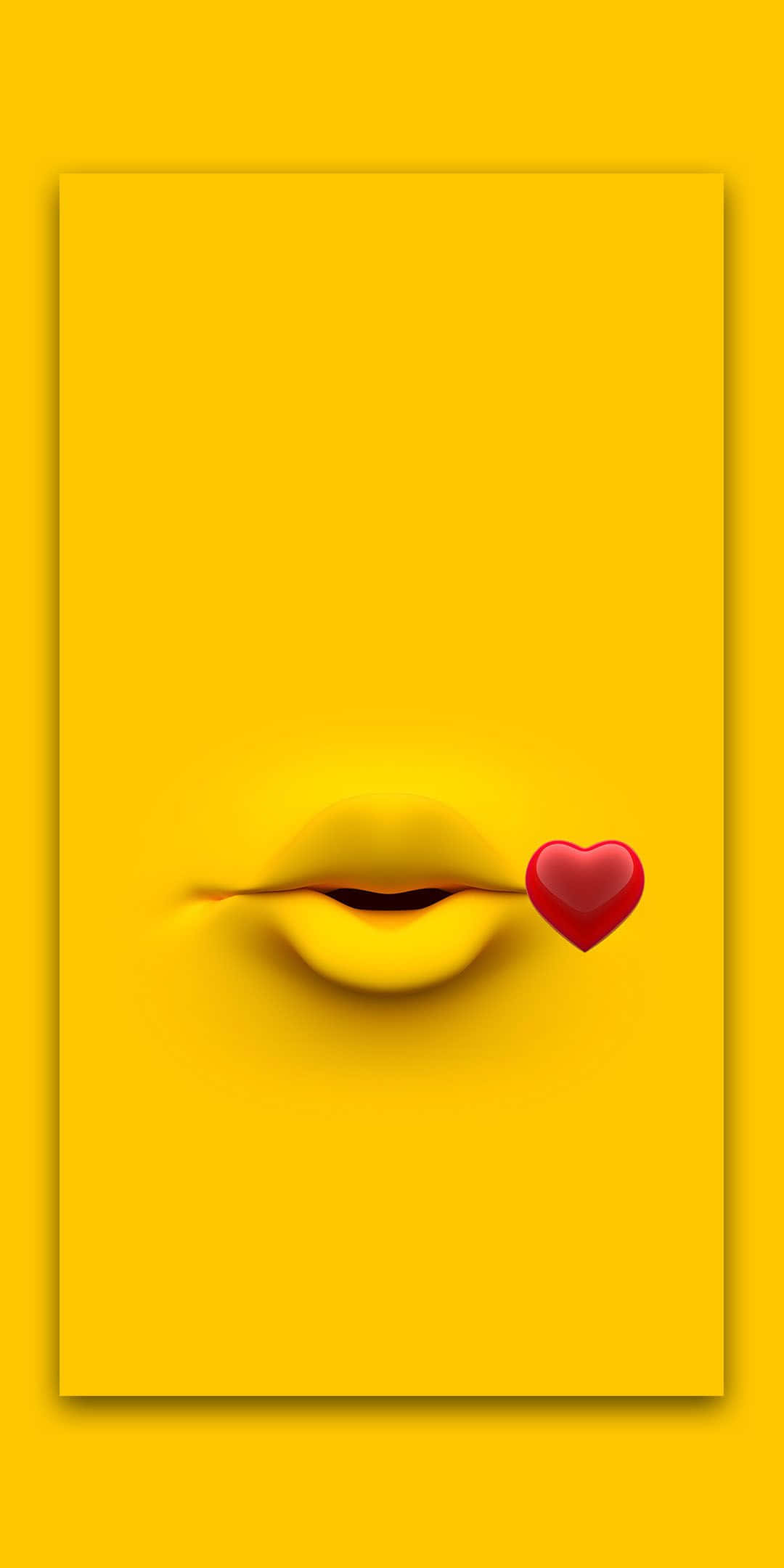 yellow lips, glossy red heart, solid yellow background, Full HD Phone Wallpaper