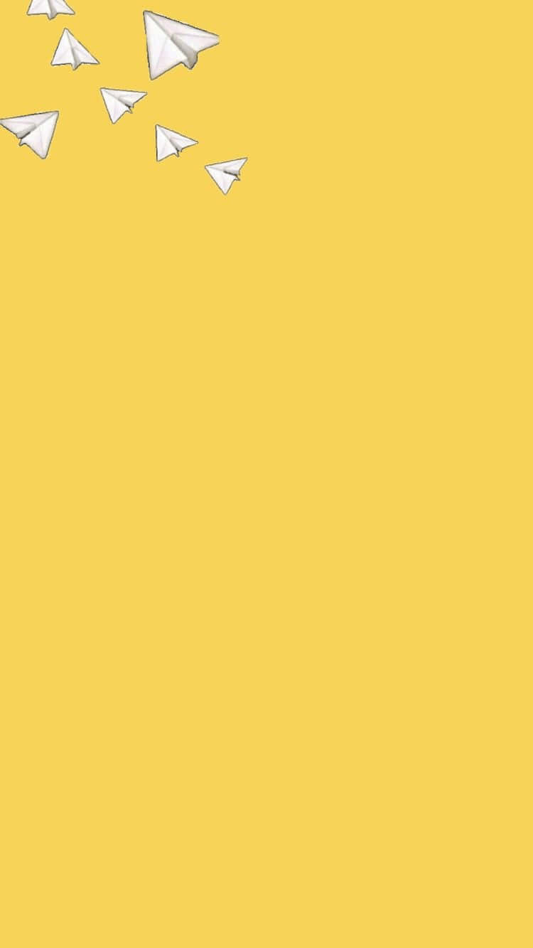 mustard yellow, white paper airplanes, solid background, HD Phone Wallpaper