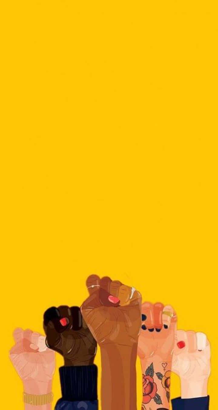yellow aesthetic iPhone, vibrant yellow background, raised fists, HD Phone Wallpaper